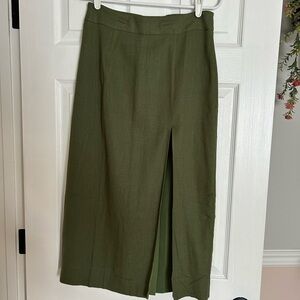 Lulu's Green Midi Pencil Skirt with Slit